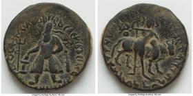 INDIA. Kushan Empire. Vima Kadphises (ca. AD 113-127). AE tetradrachm (29mm, 16.75 gm, 12h). Fine. Attic standard, Begram, main mint, bilingual series...