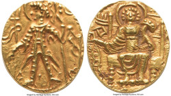INDIA. Kushan Empire. Vasudeva II (ca. AD 267-300). AV dinar (21mm, 7.90 gm, 12h). AU. Kushan standard, Mathura/Gandhara, main mint. ÞAONANOÞAO BA-ZOΔ...