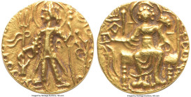 INDIA. Kushan Empire. Vasudeva II (ca. AD 267-300). AV dinar (21mm, 7.85 gm, 12h). VF. Kushan standard, Mathura/Gandhara, main mint. ÞAONANOÞAO BA-ZOΔ...