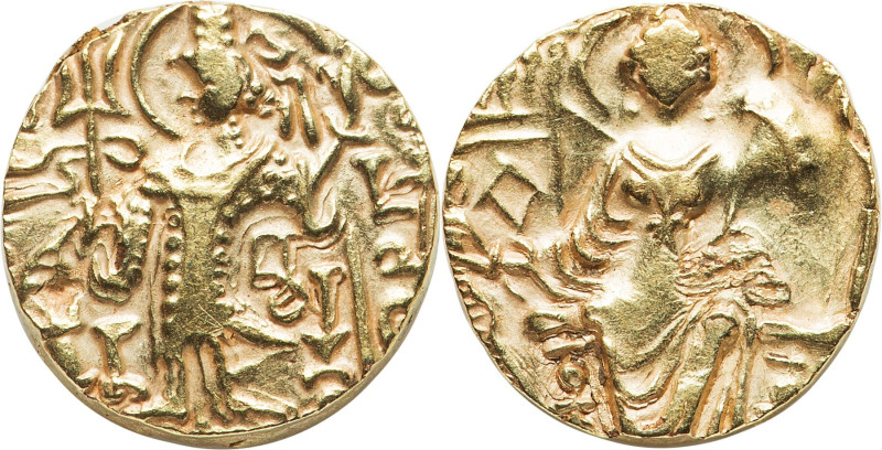INDIA. Kushan Empire. Kipunada (ca. AD 350/60-380). AV debased dinar (18mm, 7.56...