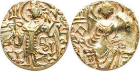 INDIA. Kushan Empire. Kipunada (ca. AD 350/60-380). AV debased dinar (18mm, 7.56 gm, 12h). VF. Uncertain mint. Kipunada standing facing, nimbate head ...