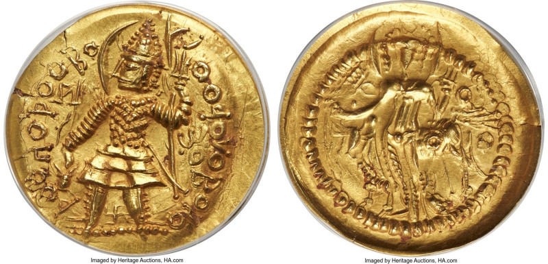 INDIA. Kushano-Sasanian Empire. Vasudeva I (ca. AD 190-230). AV dinar (28mm, 12h...