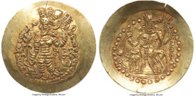 INDIA. Kushano-Sasanian. Kidarite. Time of Kidara in the name of Varahran Kushanshah (ca. AD 350-390). AV dinar (36mm, 7.76 gm, 11h). AU. Ca. AD 350-3...