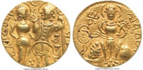 INDIA. Gupta Empire. Chandragupta I (ca. AD 319-335). AV dinar (19mm, 7.59 gm, 12h). VF. King and Queen type. Kumaradevi Sri (Brahmi) on left, Chandra...
