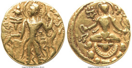 INDIA. Gupta Empire. Chandragupta II Vikramaditya (ca. AD 380-413). AV dinar (19mm, 7.68 gm, 12h). VF, Fine Style. Archer type. Deva Sri Maharajadhira...