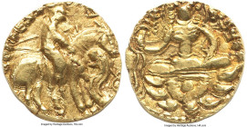 INDIA. Gupta Empire. Prakasaditya (ca. AD 493-515 AD). AV dinar (19mm, 9.45 gm, 12h). Choice VF. Horseman Slaying Lion type. Parahitkari raja vijitya ...
