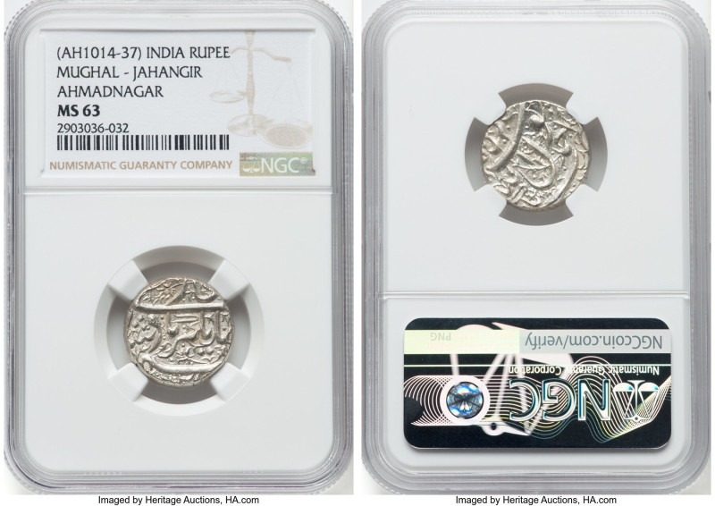 Mughal Empire. Muhammad Jahangir Rupee ND (AH 1014-1037 / AD 1605-1628) MS63 NGC...