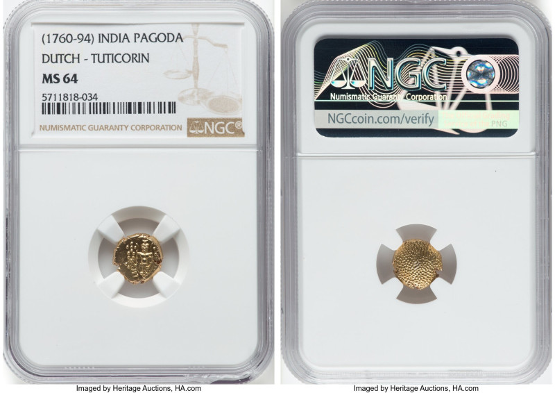 Dutch Colony gold Pagoda ND (1760-1794) MS64 NGC, Tuticorin mint, KM49. HID09801...