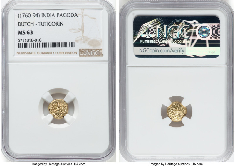 Dutch Colony gold Pagoda ND (1760-1794) MS63 NGC, Tuticorin mint, KM49. HID09801...