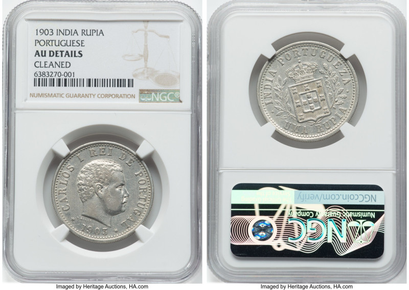 Portuguese Administration. Carlos I Rupia 1903 AU Details (Cleaned) NGC, KM17. B...