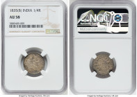 British India. William IV 1/4 Rupee 1835-(b) AU58 NGC, Bombay mint, KM448.3. An appreciable type, this piece just missing an uncirculated designation ...