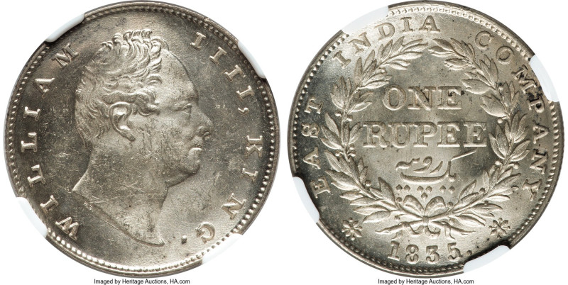 British India. William IV Rupee 1835-.(c) MS63 NGC, Calcutta mint, KM450.7, S&W-...