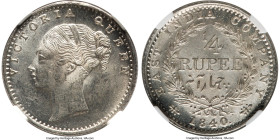 British India. Victoria 1/4 Rupee 1840.-(c) MS65 NGC, Calcutta mint, KM453.4, S&W-2.43. Type A/4, 34 Berries. Tied with two others at the peak of the ...