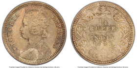 British India. Victoria 1/4 Rupee 1881-C MS64 PCGS, Calcutta mint, KM490, S&W-6.258. Bested by just one example across the major grading services. See...