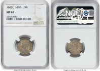 British India. Victoria 1/4 Rupee 1885-C MS63 NGC, Calcutta mint, KM490. An appreciable grade for this lesser-seen type, justified by original luster ...