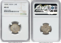 British India. Victoria 1/4 Rupee 1890-C MS62 NGC, Calcutta mint, KM490. HID09801242017 © 2023 Heritage Auctions | All Rights Reserved