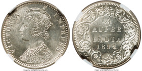 British India. Victoria 1/4 Rupee 1892-B MS64 NGC, Bombay mint, KM490. Very difficult to source at this grade, with just one example ranking higher on...