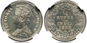 British India. Victoria Proof Restrike 1/4 Rupee 1893-C PR63 NGC, Calcutta mint, KM490, S&W-6.317. The single-finest example at NGC, quite difficult t...