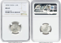 British India. Victoria 1/4 Rupee 1893-C MS63 NGC, Calcutta mint, KM490. HID09801242017 © 2023 Heritage Auctions | All Rights Reserved