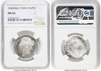 British India. Victoria Rupee 1840-(b & c) MS64 NGC, Calcutta mint, KM458.1. Outranked by just three examples at NGC out of the nearly 2400 examples g...