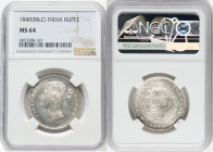 British India. Victoria Rupee 1840-(b & c) MS64 NGC, KM458.1. The last attainable grade on the NGC census with only three specimens ranked finer out o...