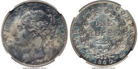 British India. Victoria Proof Restrike Rupee 1840.-(c) PR63 NGC, Calcutta mint, KM457.10, S&W-2.17. Type F/8. 35 Berries on reverse. A lofty state of ...