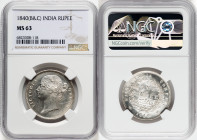 British India. Victoria Rupee 1840-(b & c) MS63 NGC, KM458.1. HID09801242017 © 2023 Heritage Auctions | All Rights Reserved