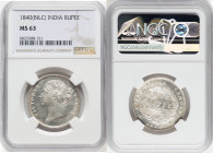 British India. Victoria Rupee 1840-(b & c) MS63 NGC, KM458.1. HID09801242017 © 2023 Heritage Auctions | All Rights Reserved