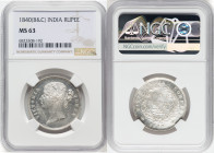 British India. Victoria Rupee 1840-(b & c) MS63 NGC, KM458.1. HID09801242017 © 2023 Heritage Auctions | All Rights Reserved