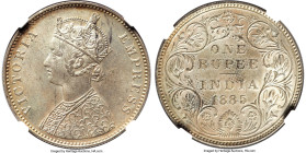 British India. Victoria Rupee 1885-B MS64 NGC, Bombay mint, KM492. The single-finest example graded at NGC, undergirded by residual luster and soft pe...