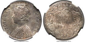 British India. Victoria Rupee 1886-B MS64 NGC, Bombay mint, KM492, S&W-6.93. Type C Bust, Type I Reverse. Steeped in a gorgeous mauve patina with hint...