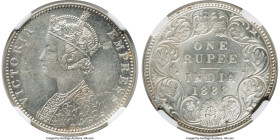 British India. Victoria Rupee 1888-B MS62 NGC, Bombay mint, KM492. Incuse and inverted mintmark. One of only six graded by NGC for this variety, this ...