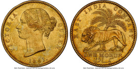 British India. Victoria gold Mohur 1841-(c) AU Details (Cleaned) NGC, Calcutta mint, KM462.1, S&W-3.7. Type A/1. "W.W." on truncation, Plain 4 (withou...