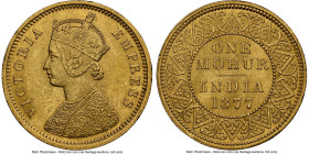 British India. Victoria gold Mohur 1877-(c) MS61 NGC, Calcutta mint, KM496, Prid-14, S&W-6.1. An impressive Mint State example, though displaying chat...