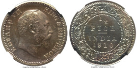 British India. Edward VII Proof Restrike 1/2 Pice 1910-(C) PR65 Brown NGC, Calcutta mint, KM500, S&W-7.207. No mintmark. Very difficult to source, thi...