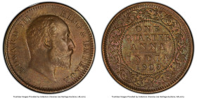 British India. Edward VII 1/4 Anna 1909-(c) MS62 Brown PCGS, Calcutta mint, KM502, S&W-7.178. Key to the series and difficult to source at this near-C...