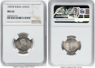 British India. Edward VII Anna 1907-B MS65 NGC, Bombay mint, KM504. Just shy of the top grade at PCGS, with only three examples placed higher there. H...