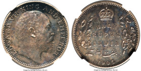 British India. Edward VII Proof Restrike 1/2 Rupee 1905-(c) PR63 NGC, Calcutta mint, KM507, S&W-7.57. A coveted issue even as a Restrike, tied at the ...