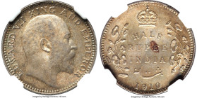 British India. Edward VII 1/2 Rupee 1910-(c) MS64 NGC, Calcutta mint, KM507. Bringing strong premiums at this state of preservation, with just seven s...