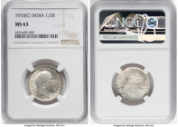 British India. Edward VII 1/2 Rupee 1910-(c) MS63 NGC, Calcutta mint, KM507. HID09801242017 © 2023 Heritage Auctions | All Rights Reserved