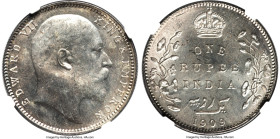 British India. Edward VII Rupee 1909-B MS64+ NGC, Bombay mint, KM508. An exceptional state of preservation for the type, exhibiting relentless luster ...