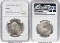 British India. Edward VII Rupee 1909-(c) MS64 NGC, Calcutta mint, KM508. Bested by only three examples out of over 100 specimens graded at NGC. HID098...