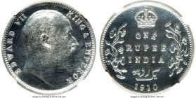 British India. Edward VII Proof Restrike Rupee 1910-B PR64 NGC, Bombay mint, KM508, S&W-7.53. Free of tone and wholly pondlike, bested by a single exa...
