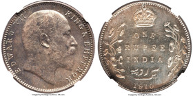 British India. Edward VII Rupee 1910-B MS64 NGC, Bombay mint, KM508. Tied at the penultimate grade on the NGC census with only four examples placed hi...