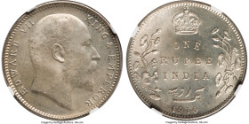 British India. Edward VII Rupee 1910-B MS64 NGC, Bombay mint, KM508. Scarce at this grade and finer, NGC seeing only four MS65s to date. Donning eager...