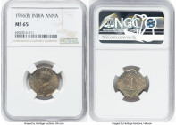 British India. George V Anna 1916-(b) MS65 NGC, Bombay mint, KM513. Tied at the second-highest grade at NGC, adorned with a flurry of colorful patinat...
