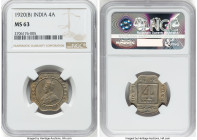 British India. George V 4 Annas 1920-(b) MS63 NGC, Bombay mint, KM519. HID09801242017 © 2023 Heritage Auctions | All Rights Reserved
