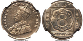 British India. George V 8 Annas 1919-(c) MS63 NGC, Calcutta mint, KM520, S&W-8.128. Bringing high premiums at this Choice preservation for this lesser...