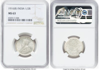 British India. George V 1/2 Rupee 1916-(b) MS63 NGC, Bombay mint, KM522. HID09801242017 © 2023 Heritage Auctions | All Rights Reserved