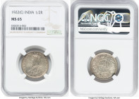 British India. George V 1/2 Rupee 1922-(c) MS65 NGC, Calcutta mint, KM522. Tied for the highest grade at NGC. Wrapped in a warm pewter patina with hin...